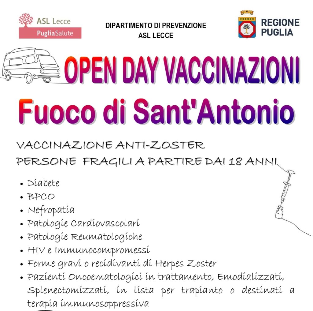 Herpes Zoster: continuano gli Open day di Asl Lecce per la somministrazione del vaccino. Le prossime tappe
