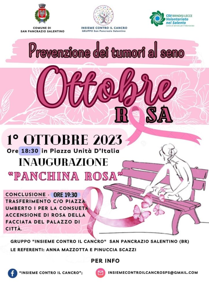 “Ottobre rosa”: a San Pancrazio una panchina per sensibilizzare sulla prevenzione del tumore al seno