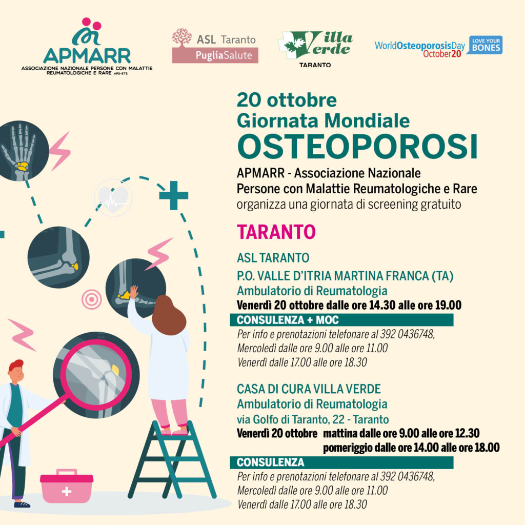 Giornata Mondiale dell’Osteoporosi: APMARR promuove screening gratuito in Puglia