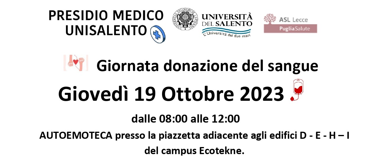 PM Unisalento: il 19 ottobre una giornata dedicata alla donazione del sangue