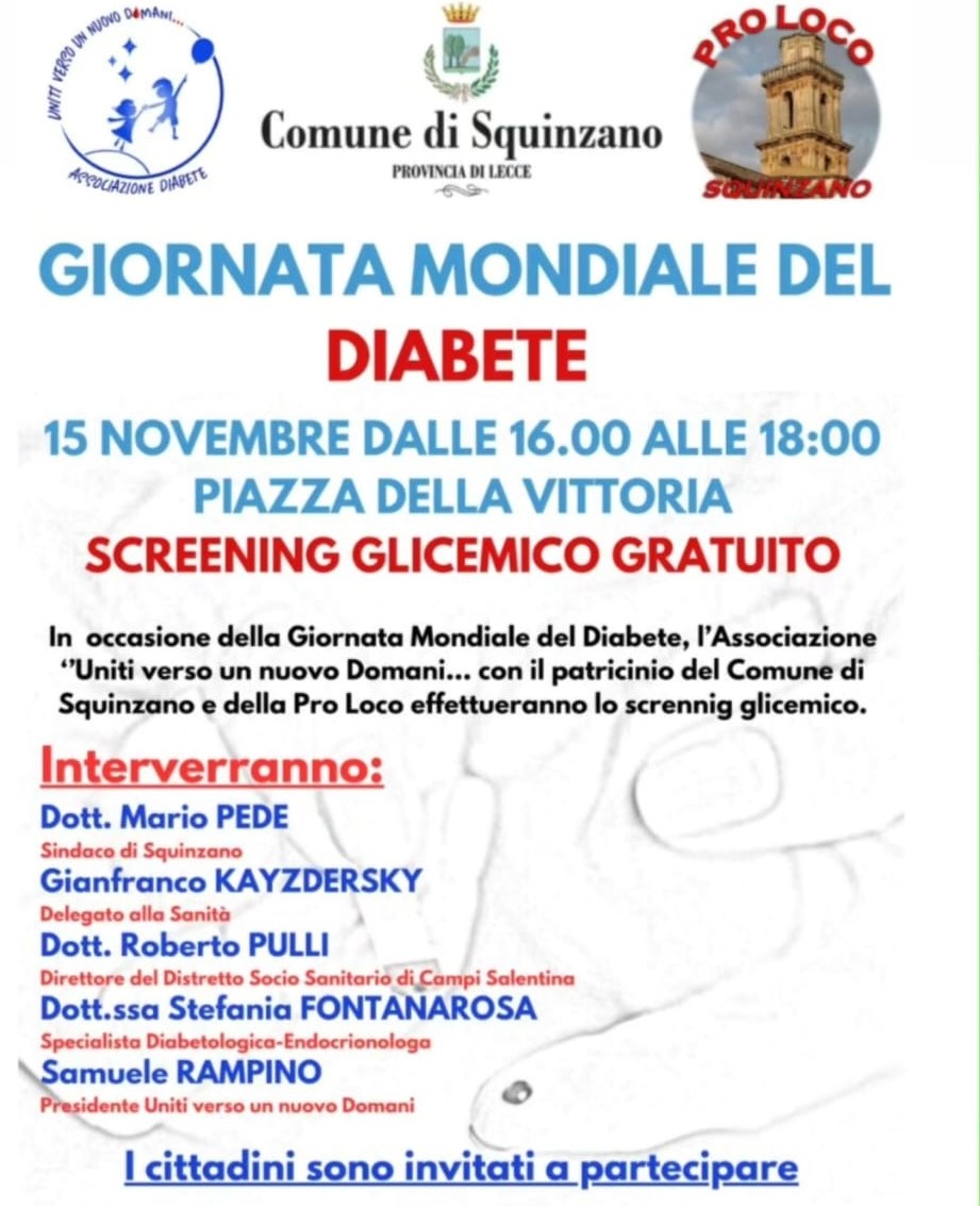Giornata mondiale del diabete: in piazza a Squinzano screening glicemico gratuito