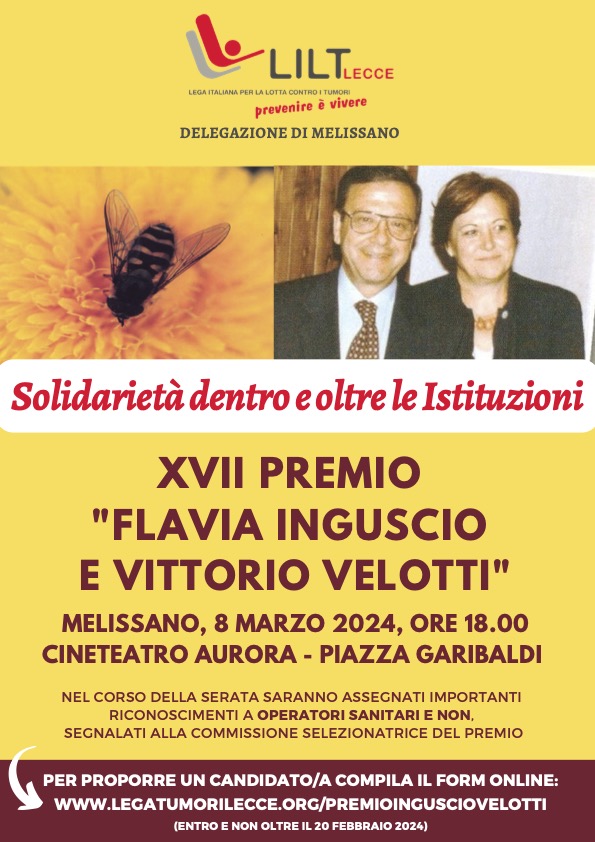 RINVIATO – XVII Premio LILT “Flavia Inguscio e Vittorio Velotti”: solidarietà e impegno contro i tumori