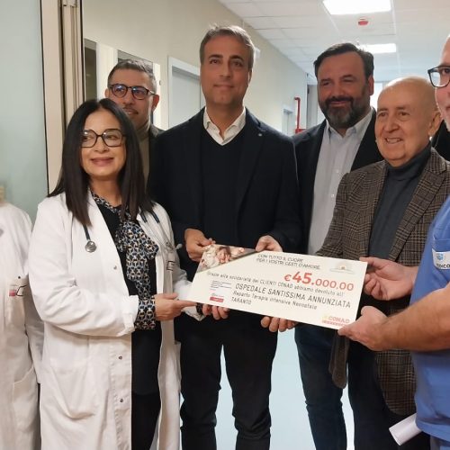 Conad Adriatica dona 45mila euro per l’Unità di Terapia Intensiva Neonatale di Taranto
