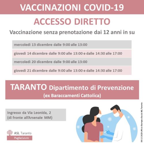 Vaccinazioni Covid: accesso libero al Dipartimento di Prevenzione